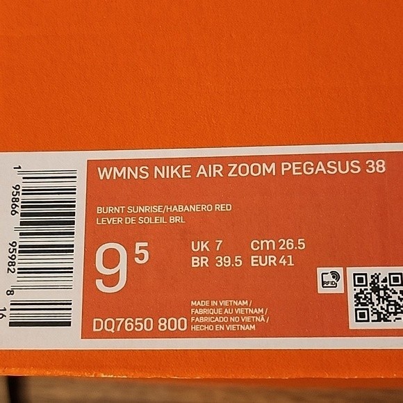NIB Nike Women's Zoom Pegasus 38 Burnt Sunrise/Habanero Red Size 9.5 - Picture 8 of 9